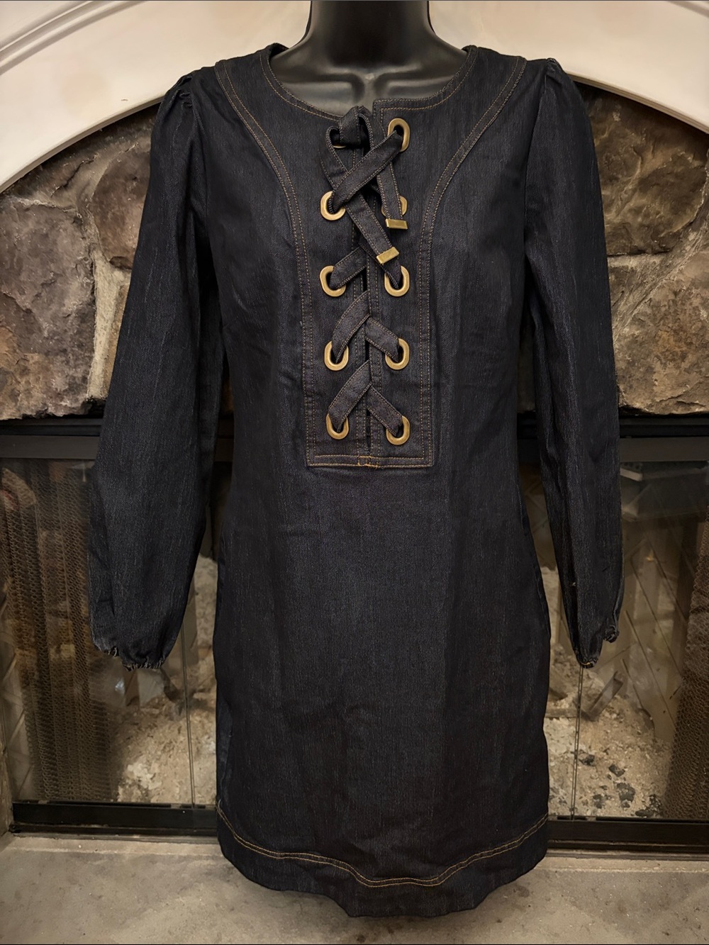 Boston Proper Dark Indigo Lace-Up Denim Tunic Dress size 2